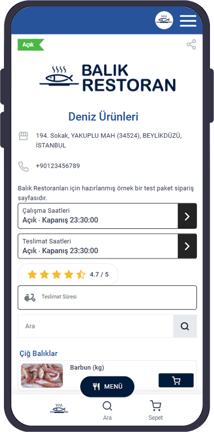 Fish restaurant mobile ordering page