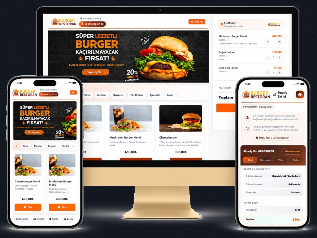 Burger ordering site on a phone