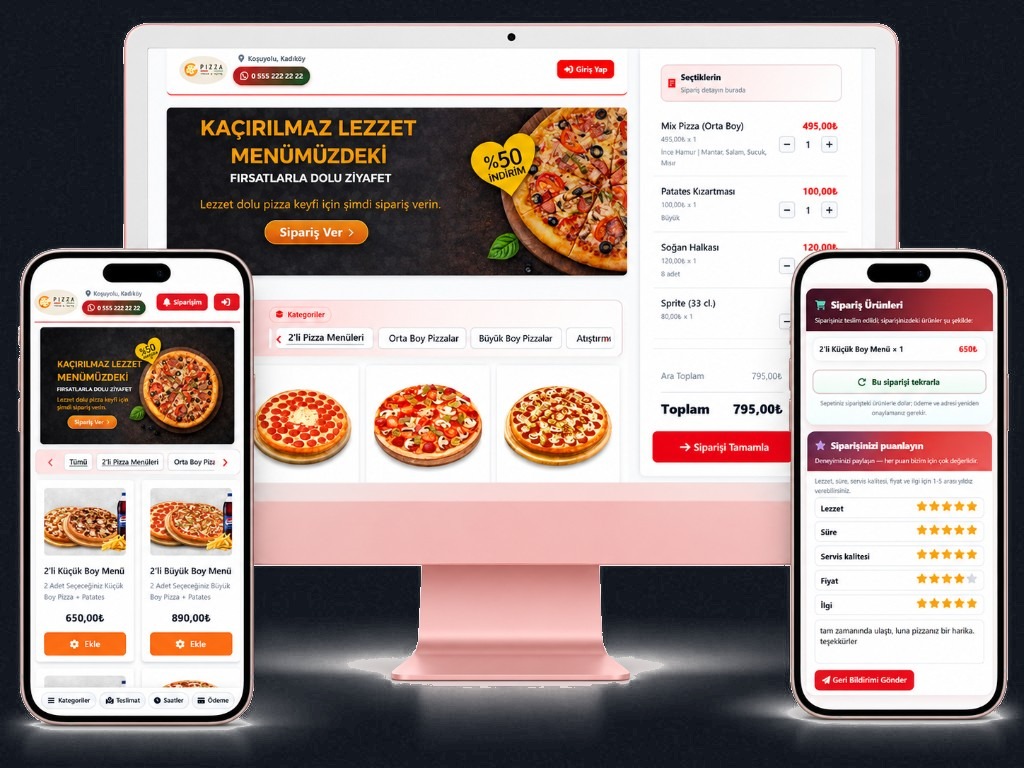 Pizza ordering site on a phone