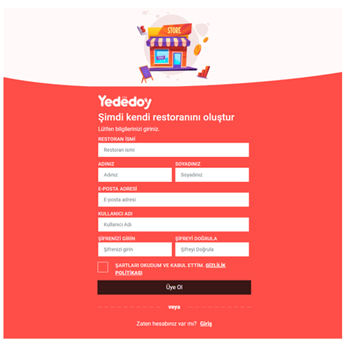 Partner FoodEmp Online Yemek Sipariş Sistemi Kaydı