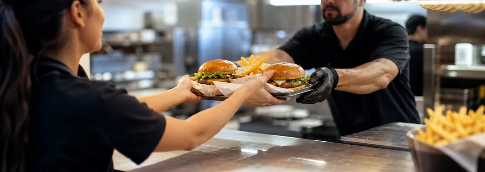 Quick service: handing finished orders over the counter