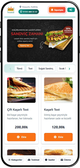 Online ordering system screen