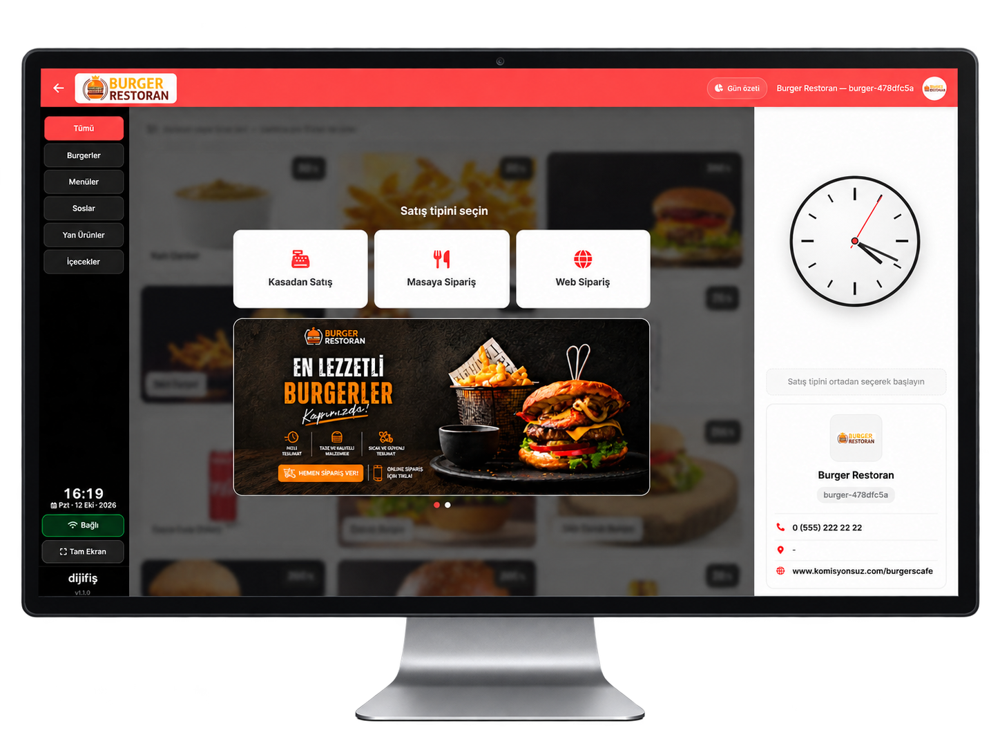 Masa planı ve açık masa sipariş listesi ekranı