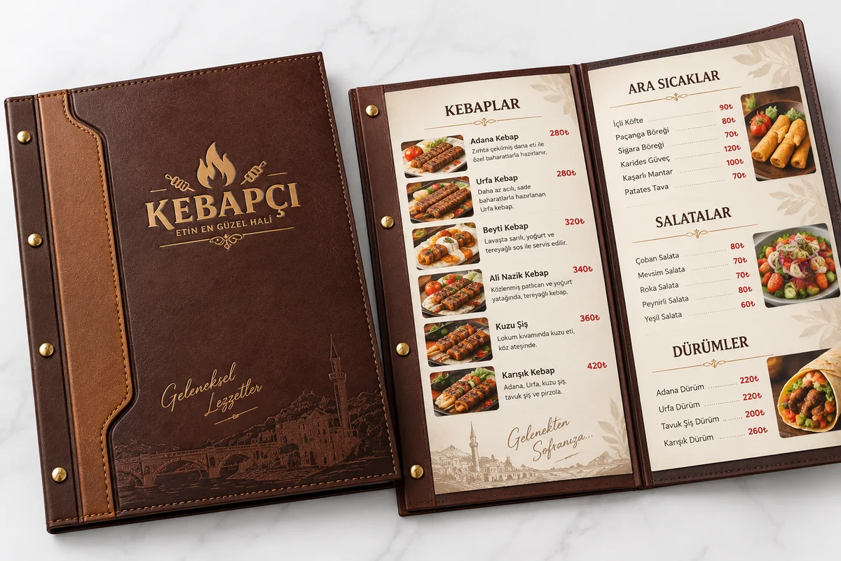 Thermo leather framed menu example