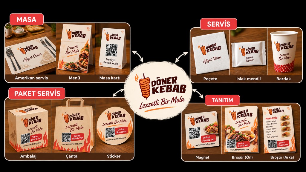 Table, service, takeaway and promo printed products — restaurant use cases